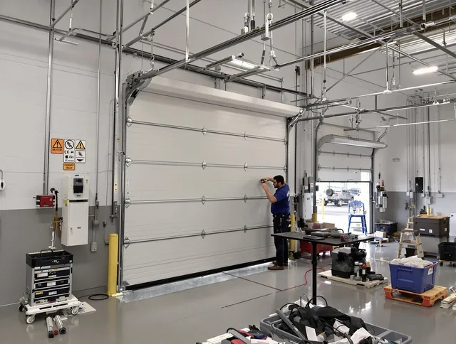 Commercial garage door repair being performed by Spring Hill Garage Door Repair expert in Spring Hill