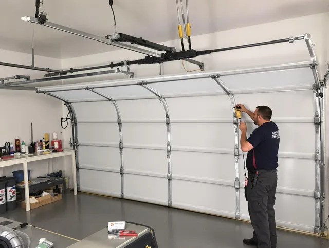 Spring Hill Garage Door Repair certified technician performing overhead door system repair in Spring Hill